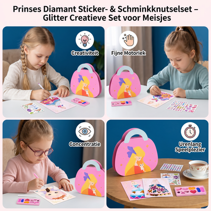 Prinses Diamant Sticker- & Schminkknutselset – Glitter Creatieve Set voor Meisjes