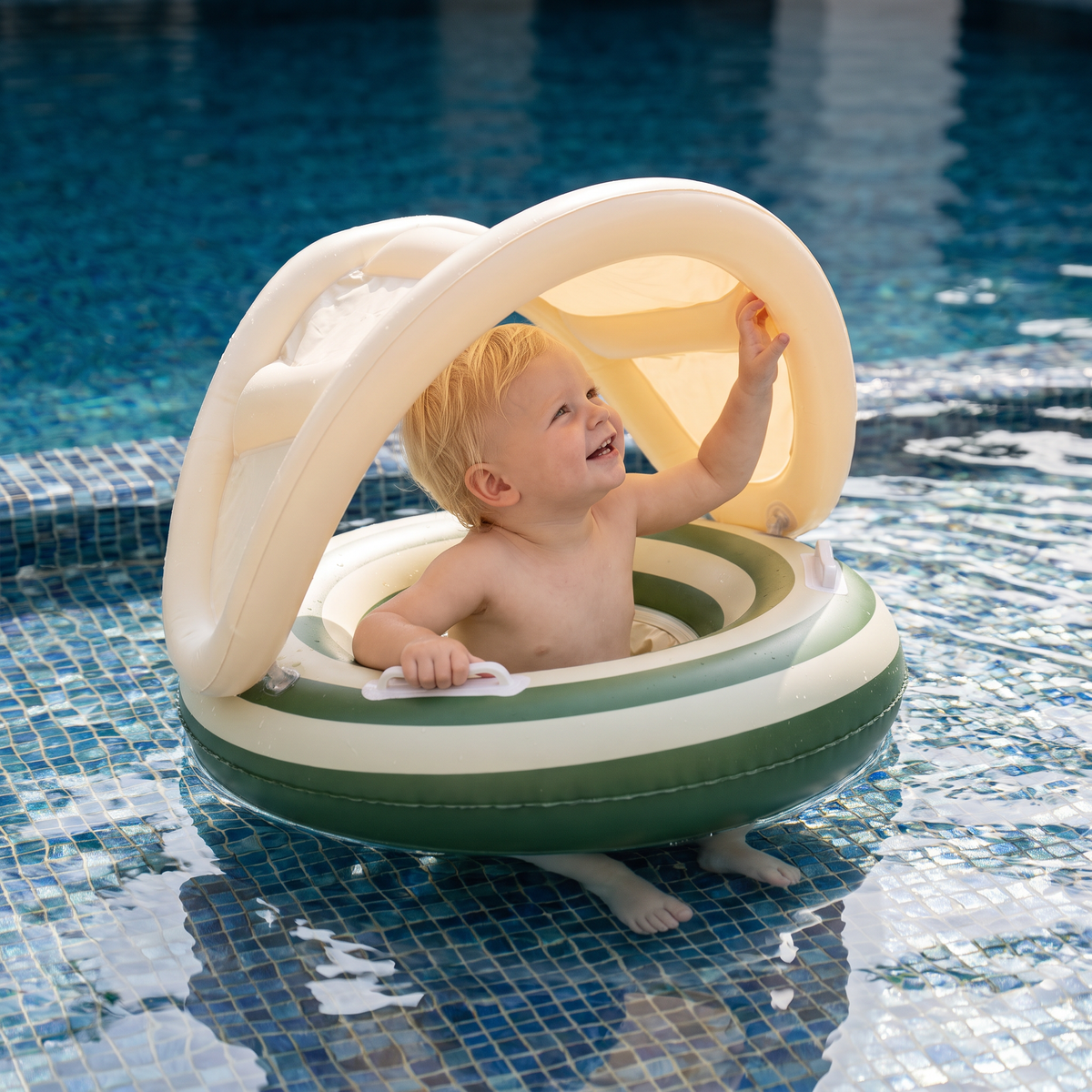 Opblaasbare Retro Lollipop Babyzwemband met Afneembare Zonnekap – Veilige Zitplaats voor 6–36 Maanden