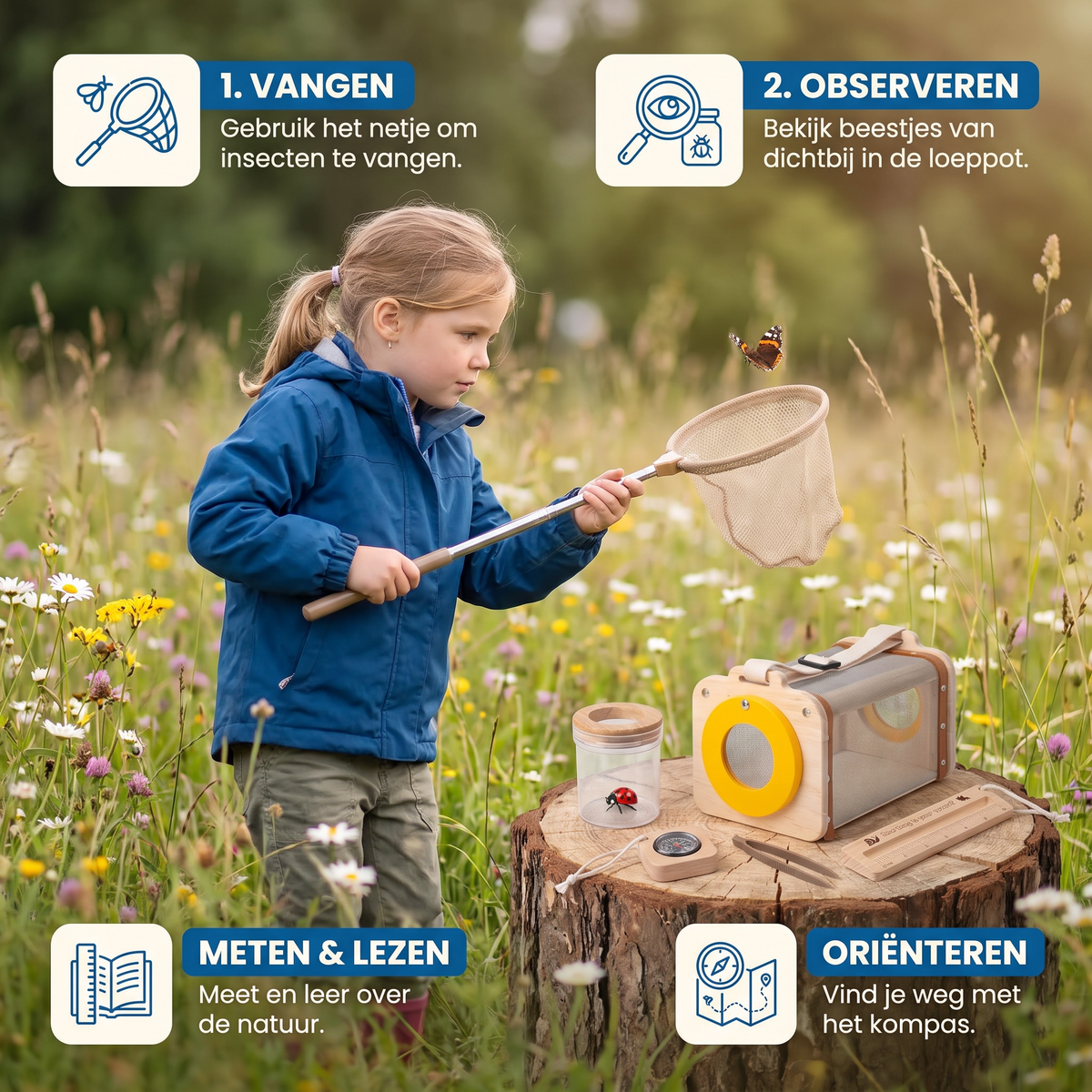 Kinder Natuur Ontdekkingsset met Schepnetje, Loep en Kompas
