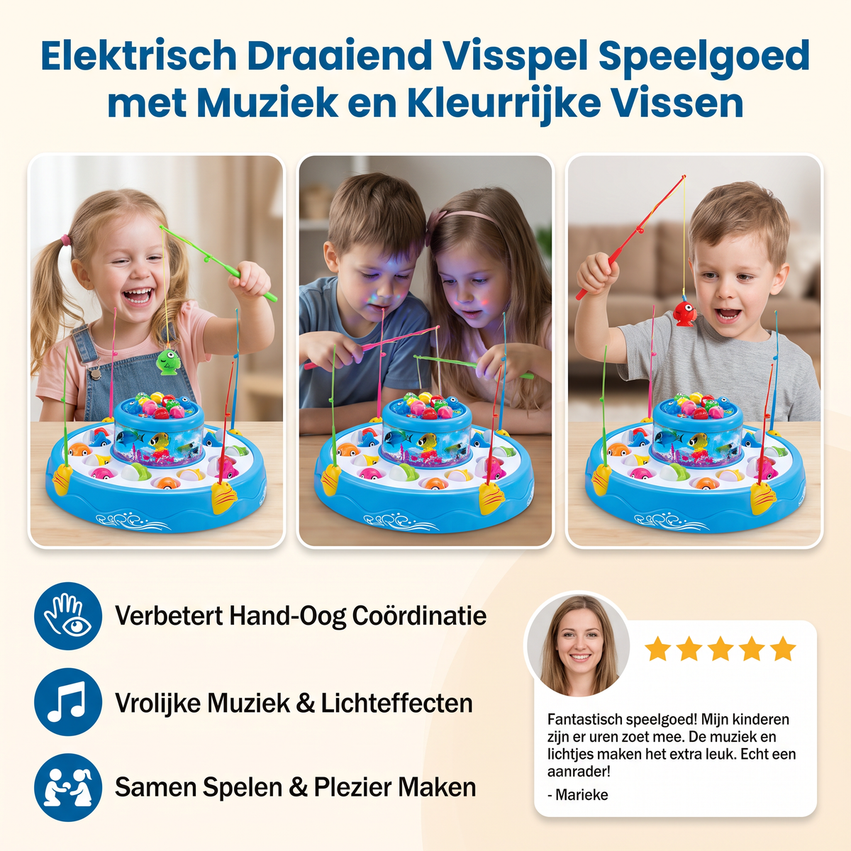Elektrisch Draaiend Visspel Speelgoed met Muziek en Kleurrijke Vissen