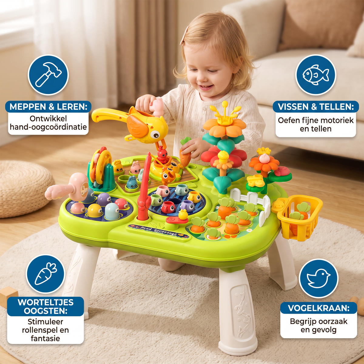 Multifunctionele Speeltafel voor Kinderen met Veelzijdige Speelstations