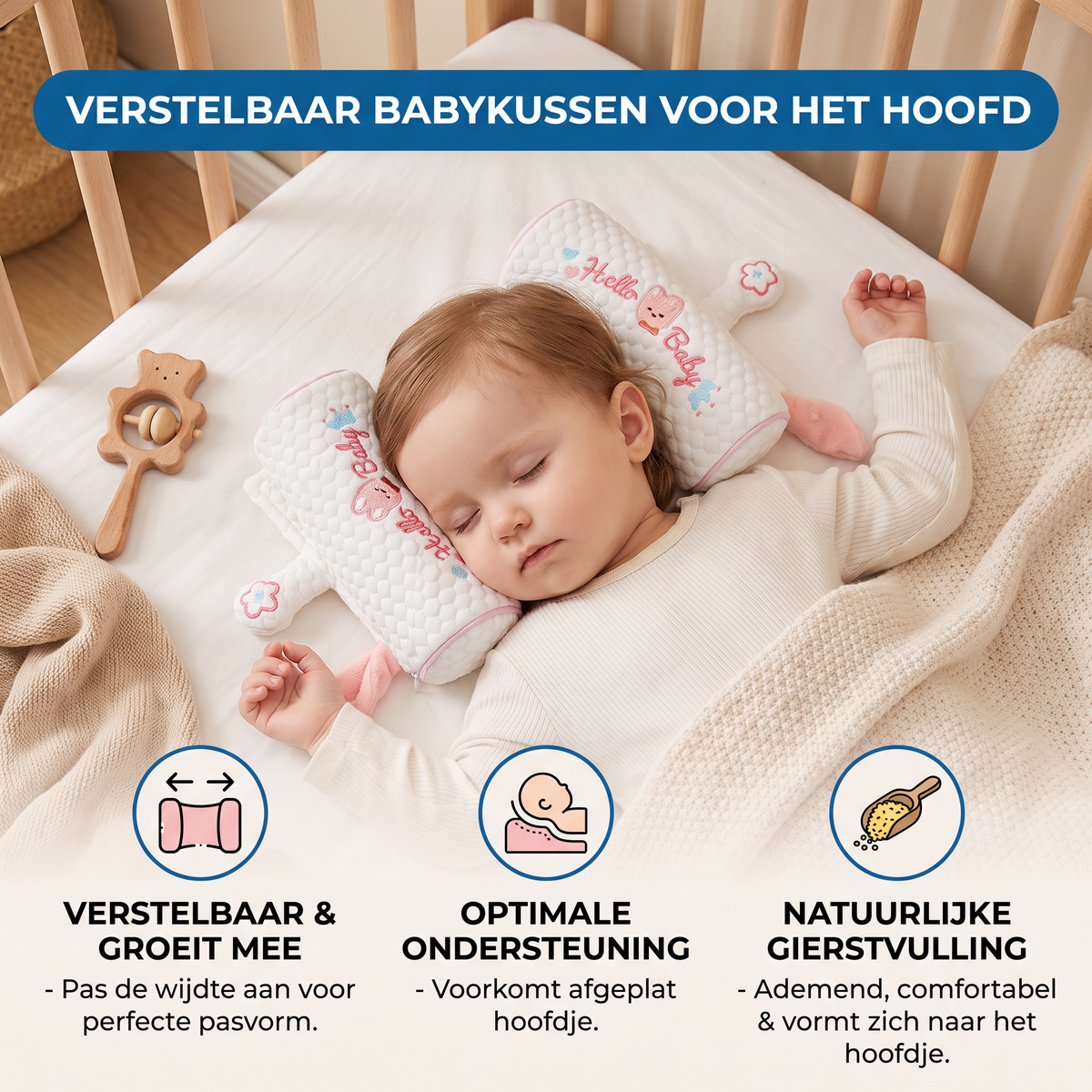 Verstelbaar Babykussen voor het Hoofd met Gierstvulling