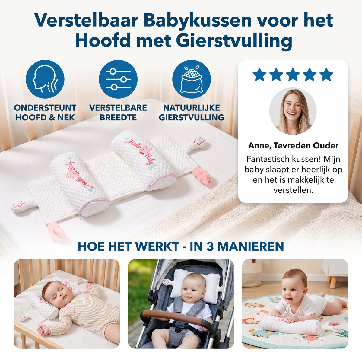 Verstelbaar Babykussen voor het Hoofd met Gierstvulling