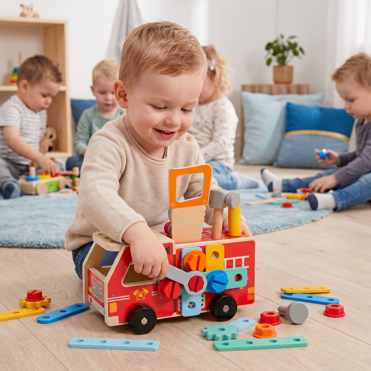 Montessori Houten Gereedschapskist Brandweer met Bouwset