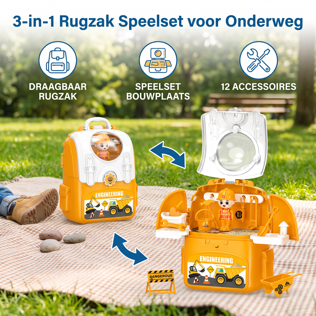 3-in-1 Rugzak Speelset voor Onderweg