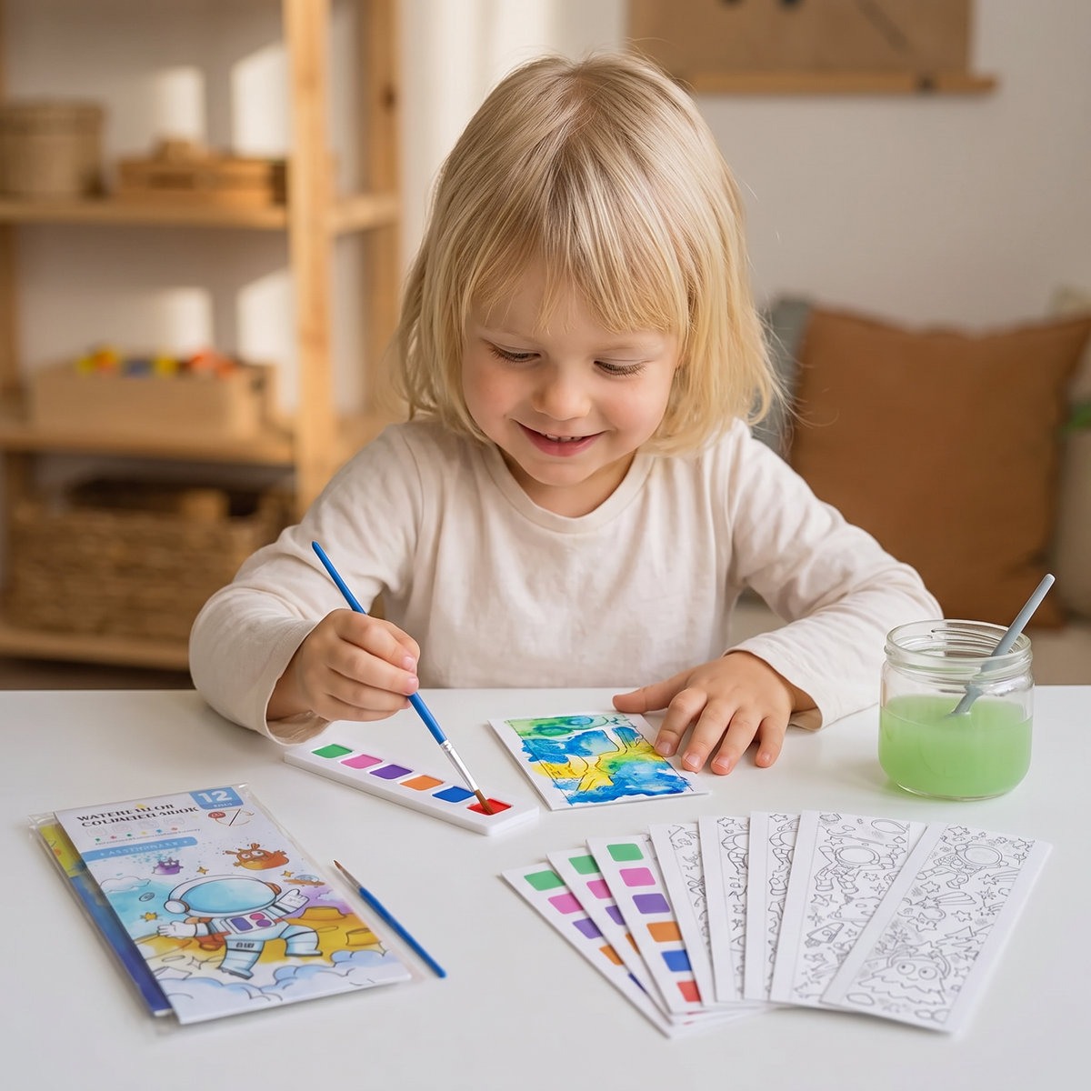 Alles-in-één Aquarelkleurboek met Geïntegreerde Verf en Penseel