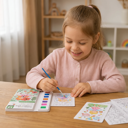 Alles-in-één Aquarelkleurboek met Geïntegreerde Verf en Penseel