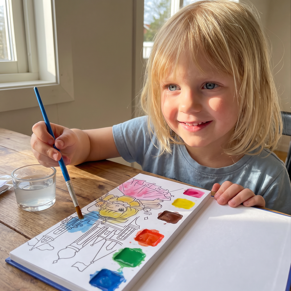 Alles-in-één Aquarelkleurboek met Geïntegreerde Verf en Penseel