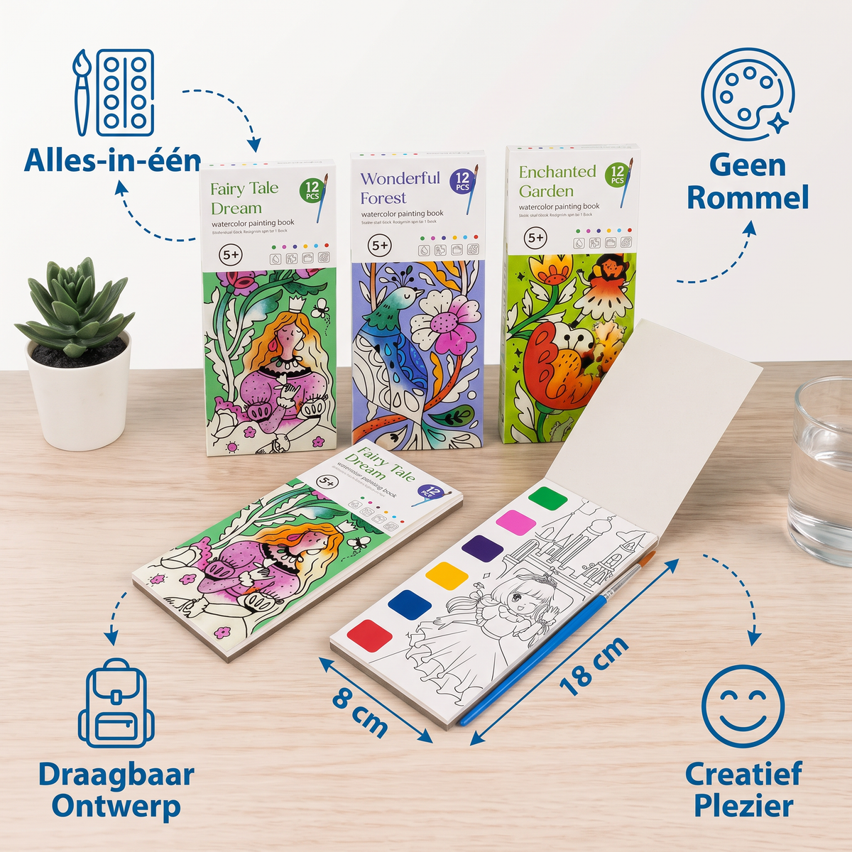 Alles-in-één Aquarelkleurboek met Geïntegreerde Verf en Penseel