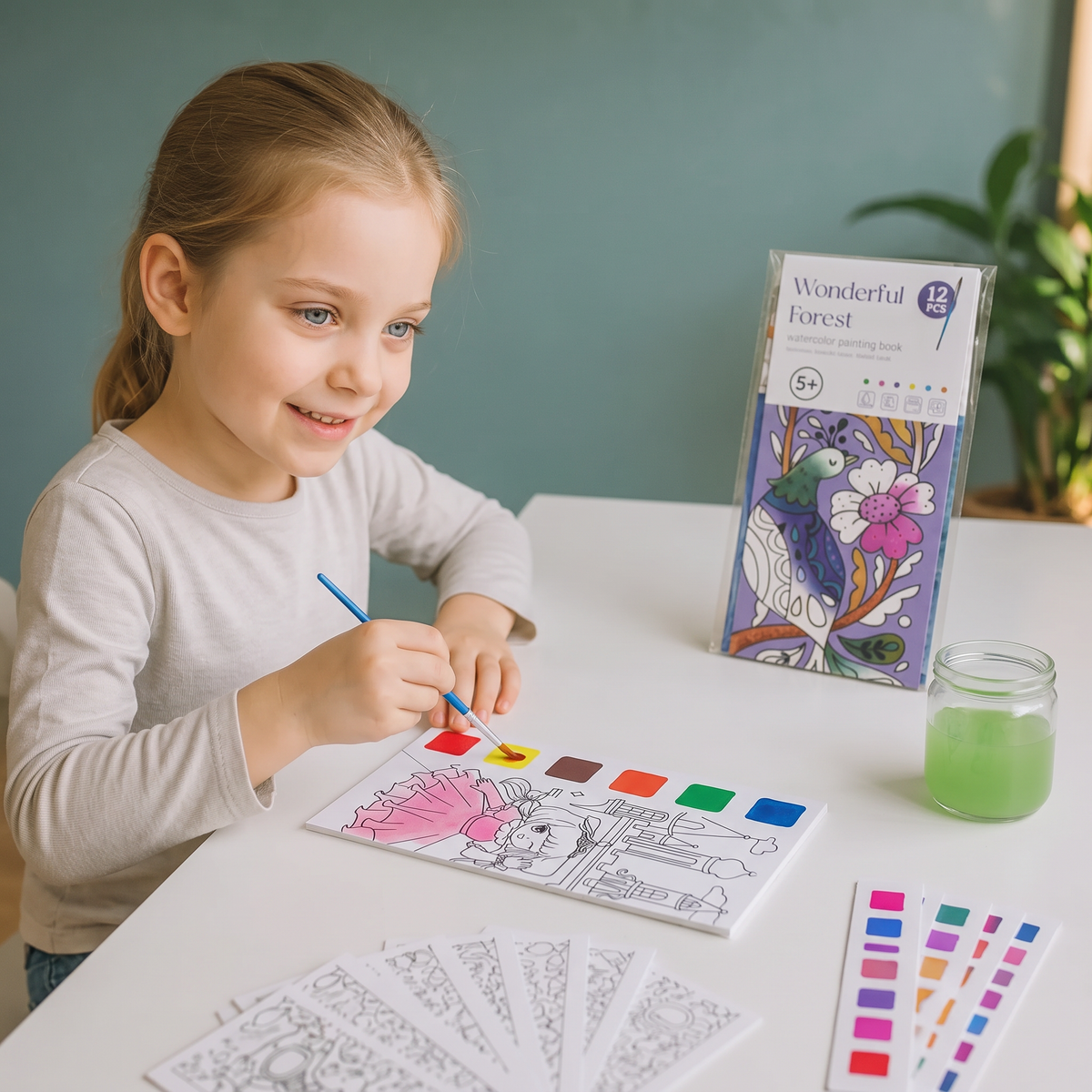 Alles-in-één Aquarelkleurboek met Geïntegreerde Verf en Penseel