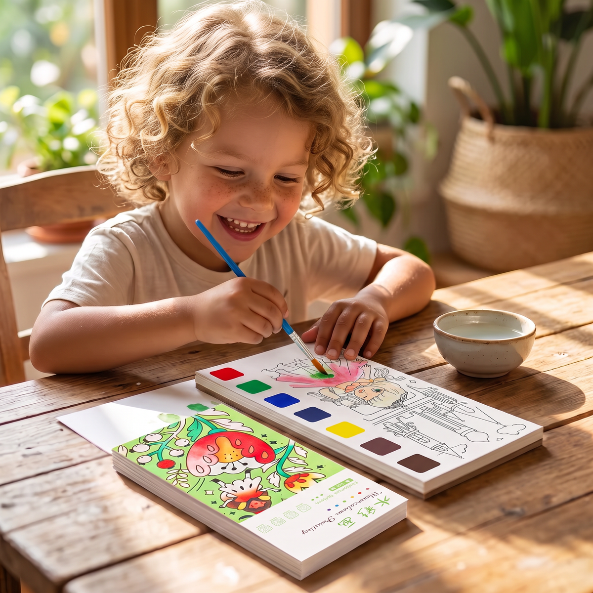 Alles-in-één Aquarelkleurboek met Geïntegreerde Verf en Penseel