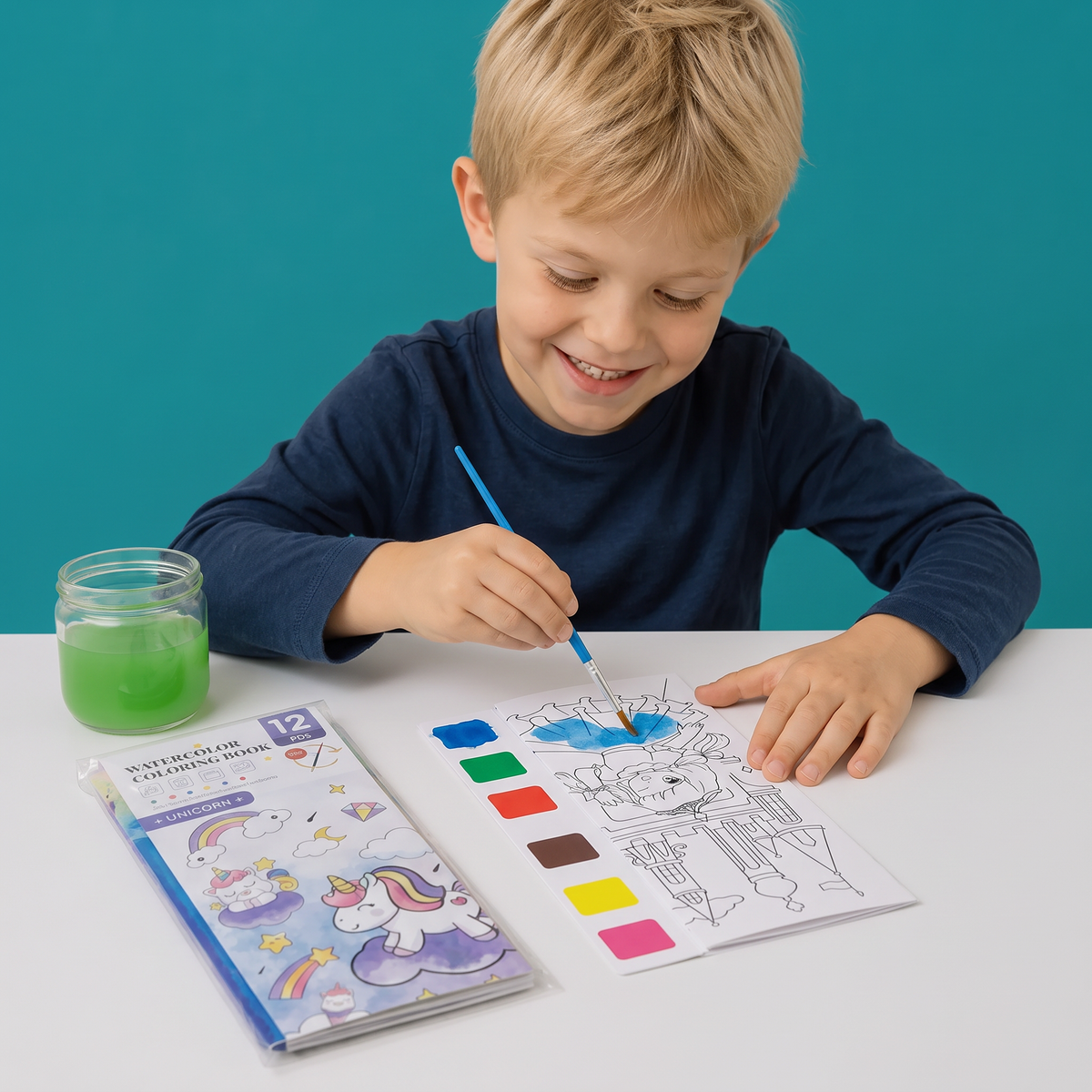 Alles-in-één Aquarelkleurboek met Geïntegreerde Verf en Penseel