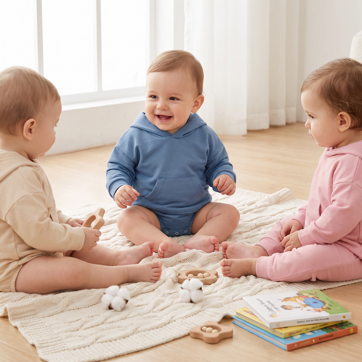 Babyromper met Capuchon – Zachte Onesie met Lange Mouwen en Voorzak