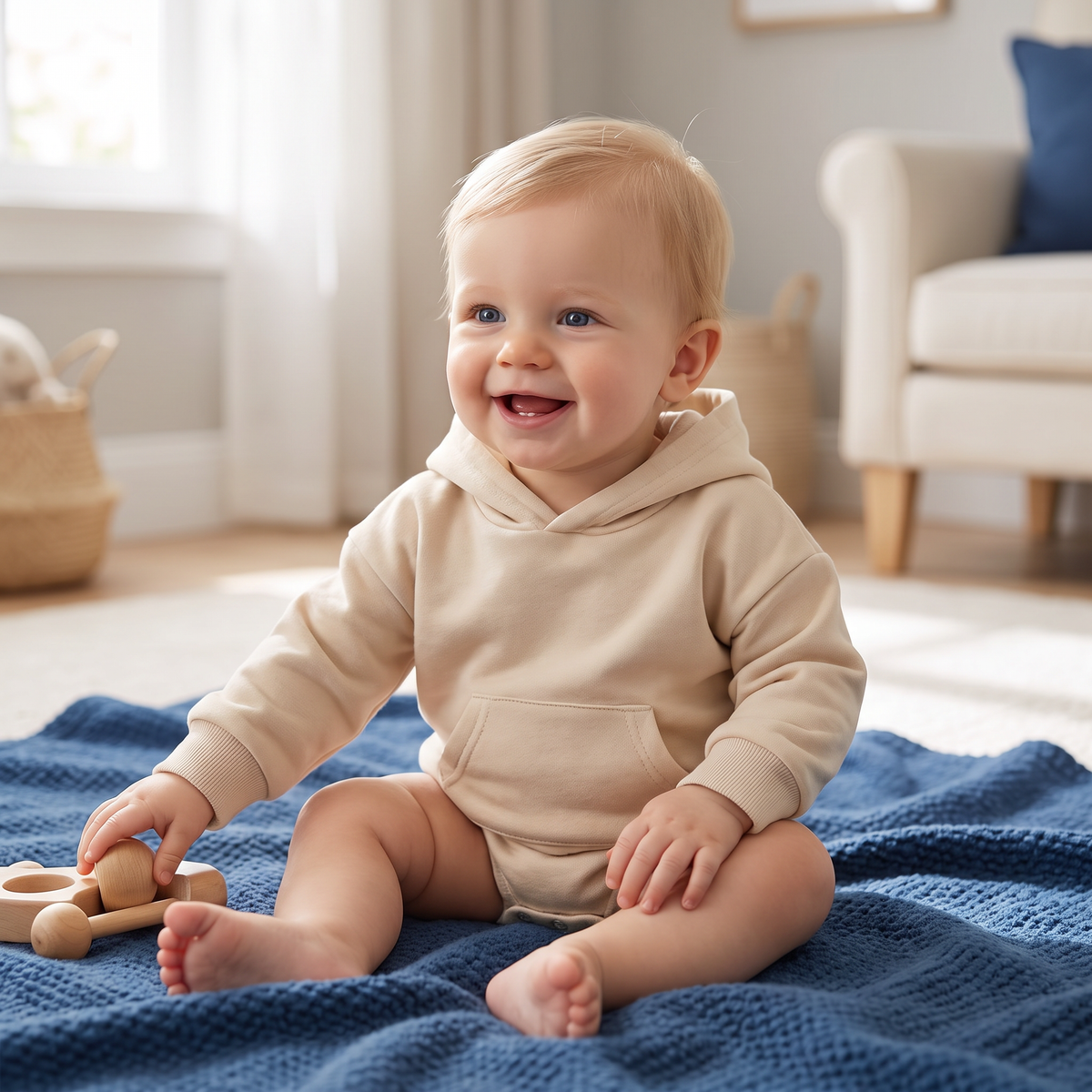 Babyromper met Capuchon – Zachte Onesie met Lange Mouwen en Voorzak