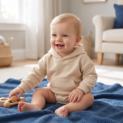 Babyromper met Capuchon – Zachte Onesie met Lange Mouwen en Voorzak