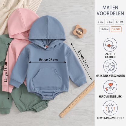 Babyromper met Capuchon – Zachte Onesie met Lange Mouwen en Voorzak