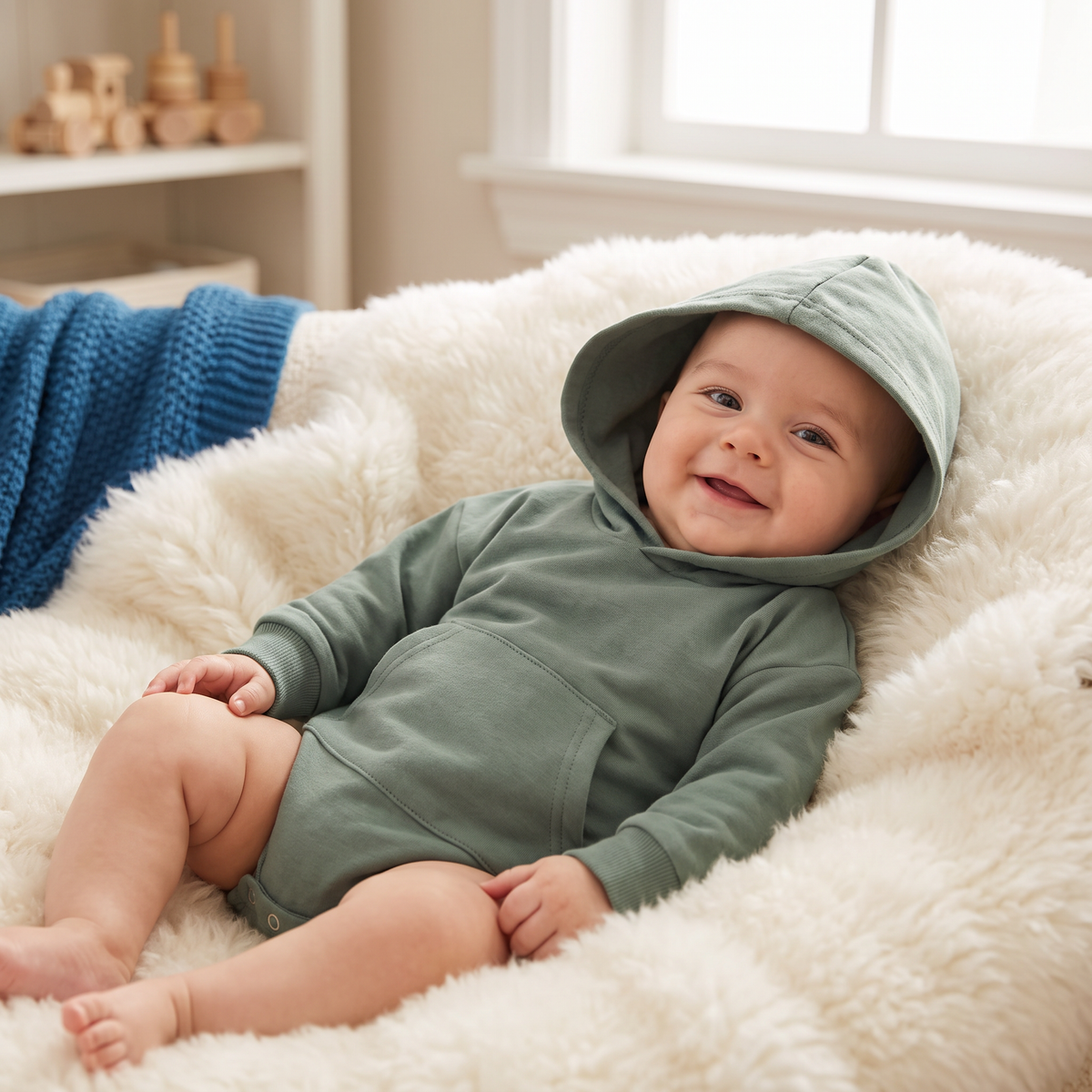 Babyromper met Capuchon – Zachte Onesie met Lange Mouwen en Voorzak