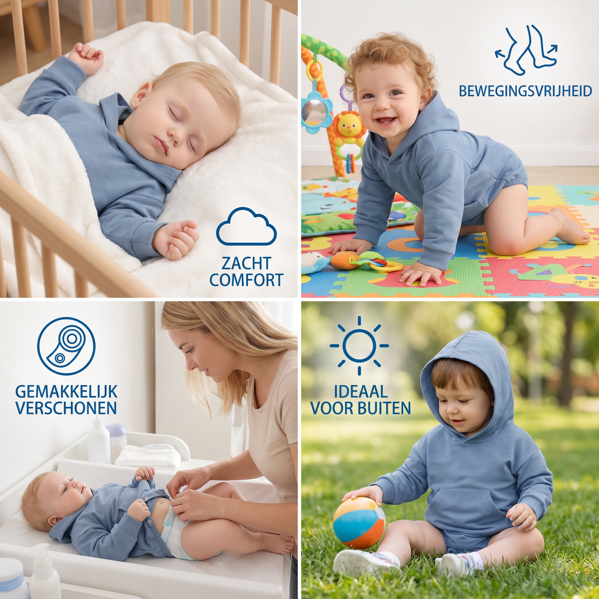 Babyromper met Capuchon – Zachte Onesie met Lange Mouwen en Voorzak