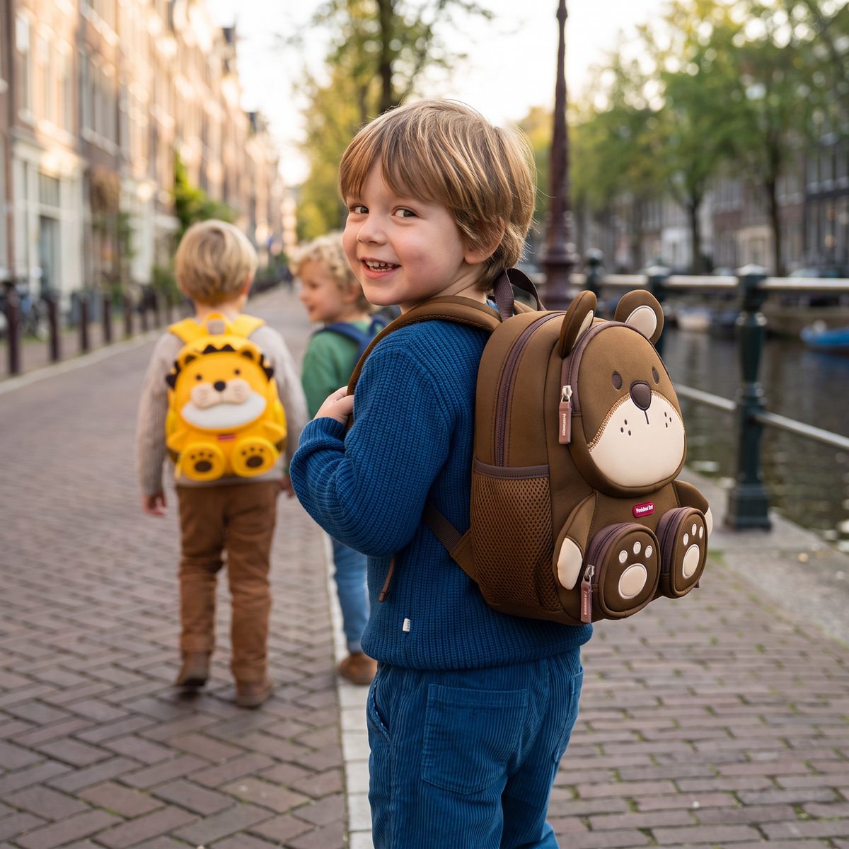 Kinderrugzak met Cartoon-Dierenmotief – Lichte Schoolrugzak met Meerdere Vakken