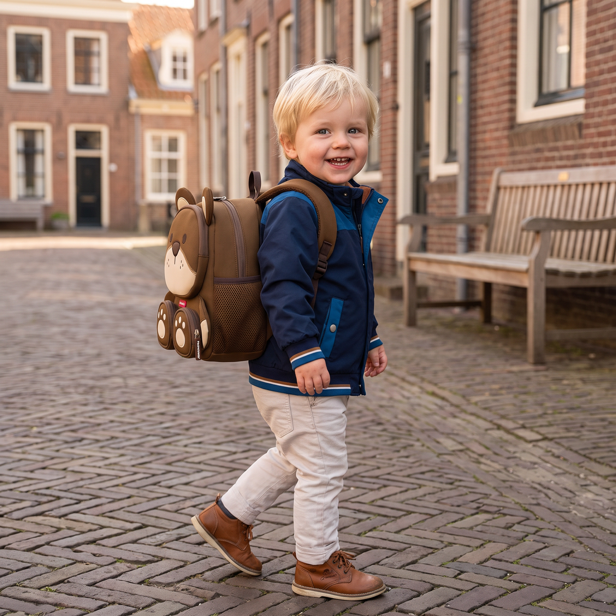 Kinderrugzak met Cartoon-Dierenmotief – Lichte Schoolrugzak met Meerdere Vakken