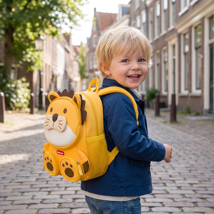Kinderrugzak met Cartoon-Dierenmotief – Lichte Schoolrugzak met Meerdere Vakken