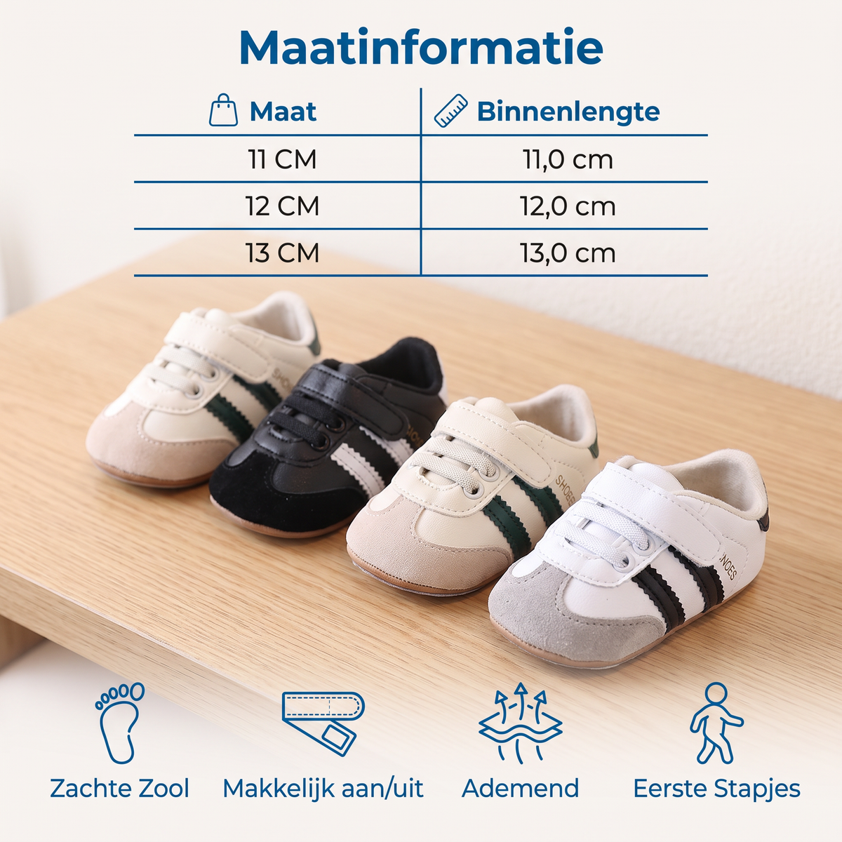 Klassieke Retro-Babysneakers – Eerste Loopschoentjes met Zachte Zool
