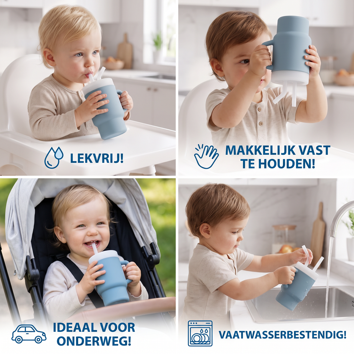 Lekvrije Siliconen Drinkbeker met Rietje voor Peuters