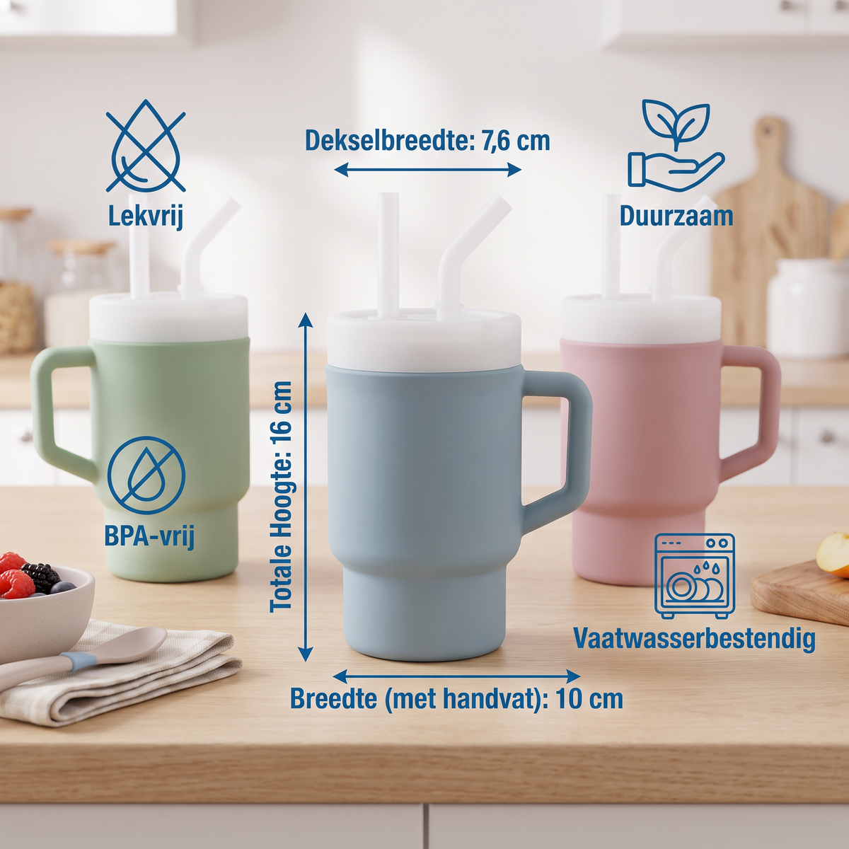 Lekvrije Siliconen Drinkbeker met Rietje voor Peuters