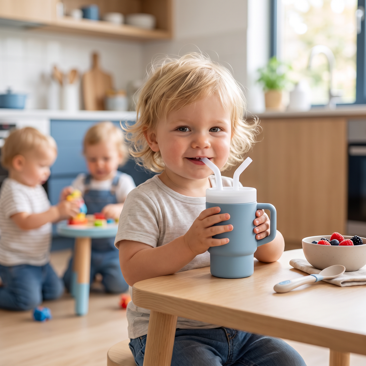 Lekvrije Siliconen Drinkbeker met Rietje voor Peuters