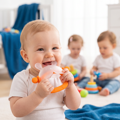 Konijnen-Bijthandschoen voor Baby’s – Zachte, BPA-vrije Siliconen Bijtring met Polsbandje tegen Vallen (3–18 Maanden)