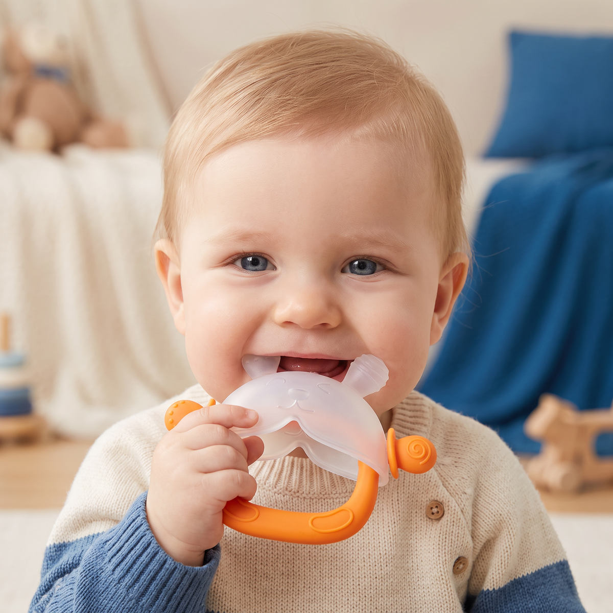 Konijnen-Bijthandschoen voor Baby’s – Zachte, BPA-vrije Siliconen Bijtring met Polsbandje tegen Vallen (3–18 Maanden)