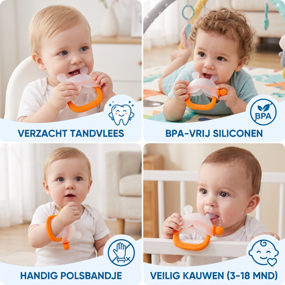 Konijnen-Bijthandschoen voor Baby’s – Zachte, BPA-vrije Siliconen Bijtring met Polsbandje tegen Vallen (3–18 Maanden)