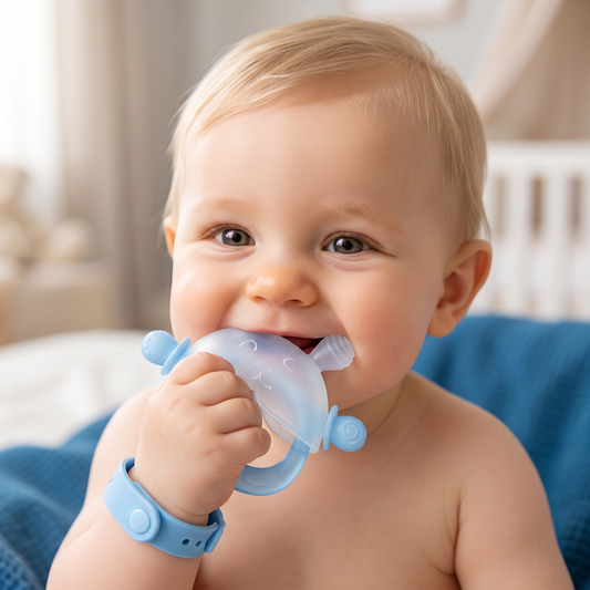 Konijnen-Bijthandschoen voor Baby’s – Zachte, BPA-vrije Siliconen Bijtring met Polsbandje tegen Vallen (3–18 Maanden)
