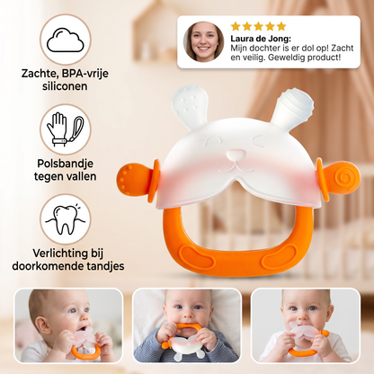 Konijnen-Bijthandschoen voor Baby’s – Zachte, BPA-vrije Siliconen Bijtring met Polsbandje tegen Vallen (3–18 Maanden)