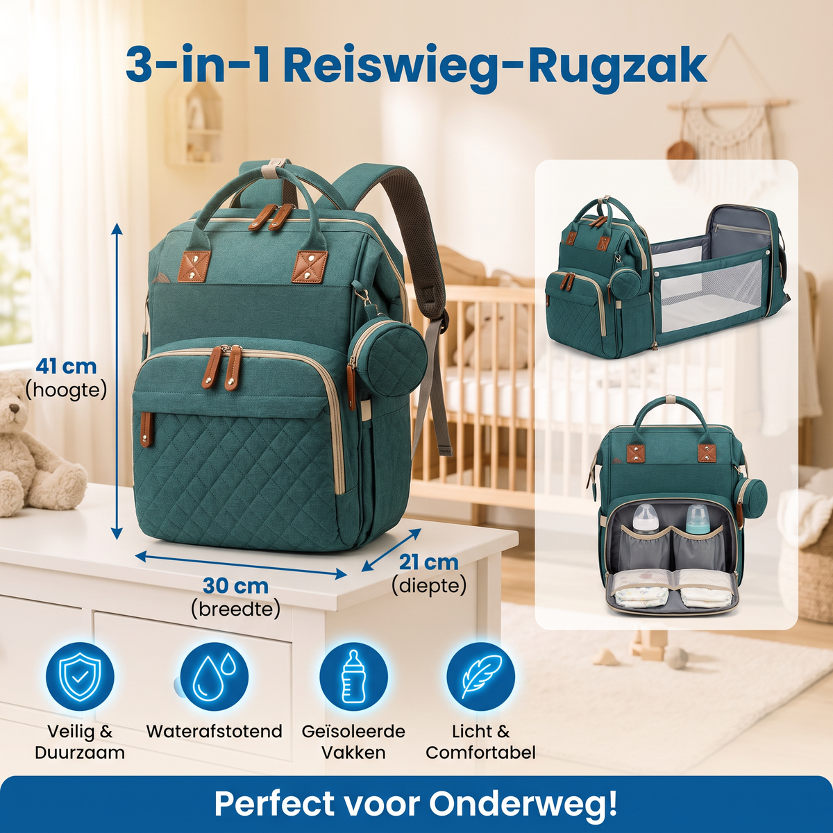 3-in-1 Reiswieg-Rugzak met Opvouwbaar Babybedje – Perfect voor Onderweg!