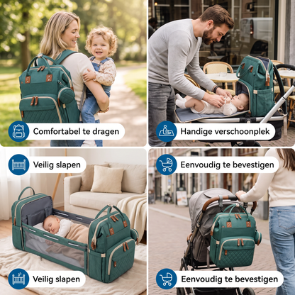 3-in-1 Reiswieg-Rugzak met Opvouwbaar Babybedje – Perfect voor Onderweg!