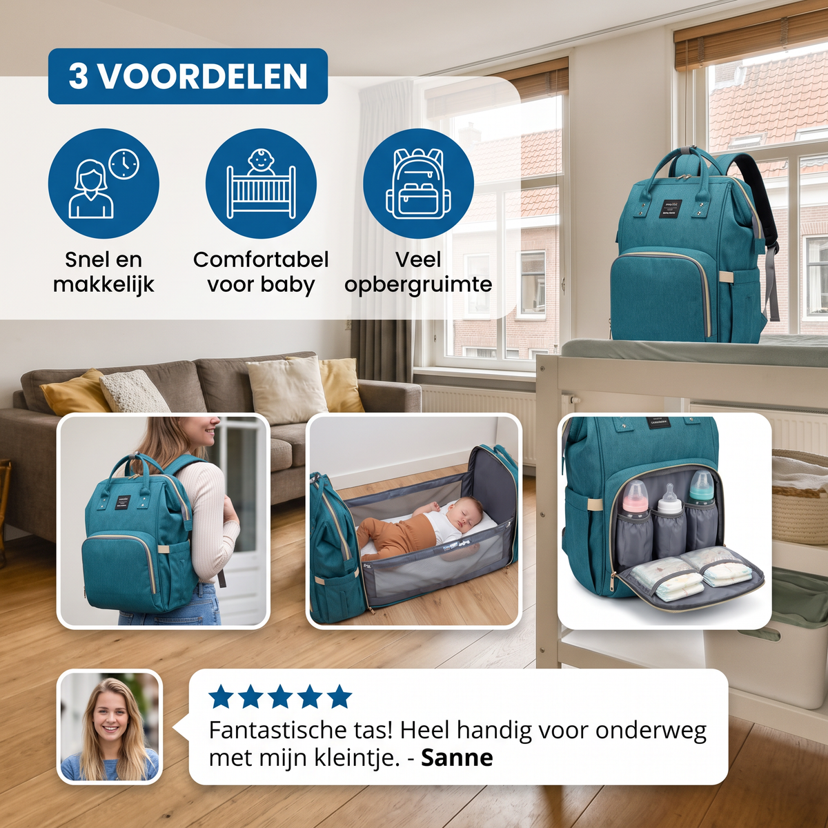 3-in-1 Reiswieg-Rugzak met Opvouwbaar Babybedje – Perfect voor Onderweg!