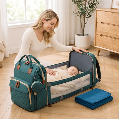 3-in-1 Reiswieg-Rugzak met Opvouwbaar Babybedje – Perfect voor Onderweg!