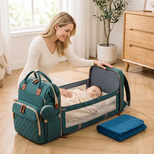 3-in-1 Reiswieg-Rugzak met Opvouwbaar Babybedje – Perfect voor Onderweg!