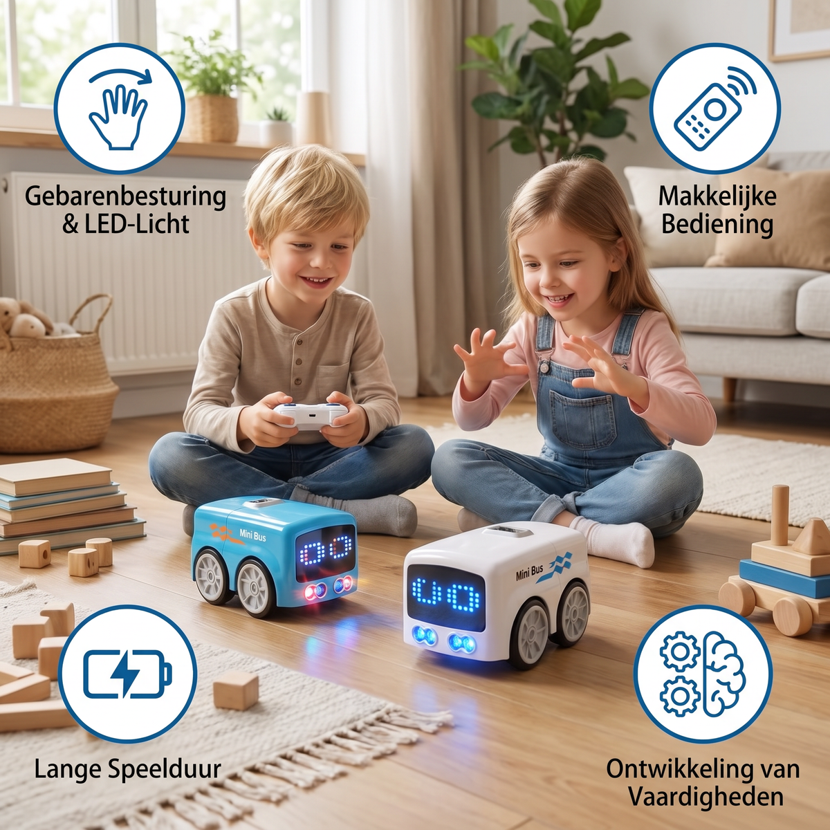 Slimme RC Mini Bus Speelgoed – Auto met Gebarenbesturing & LED-Licht voor Kinderen