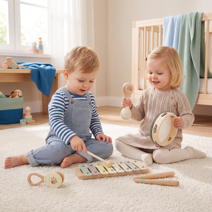 Montessori houten muziekinstrumenten set voor baby's - Sensorisch & muzikaal educatief speelgoed