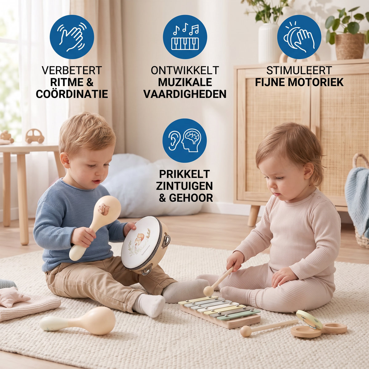 Montessori houten muziekinstrumenten set voor baby's - Sensorisch & muzikaal educatief speelgoed