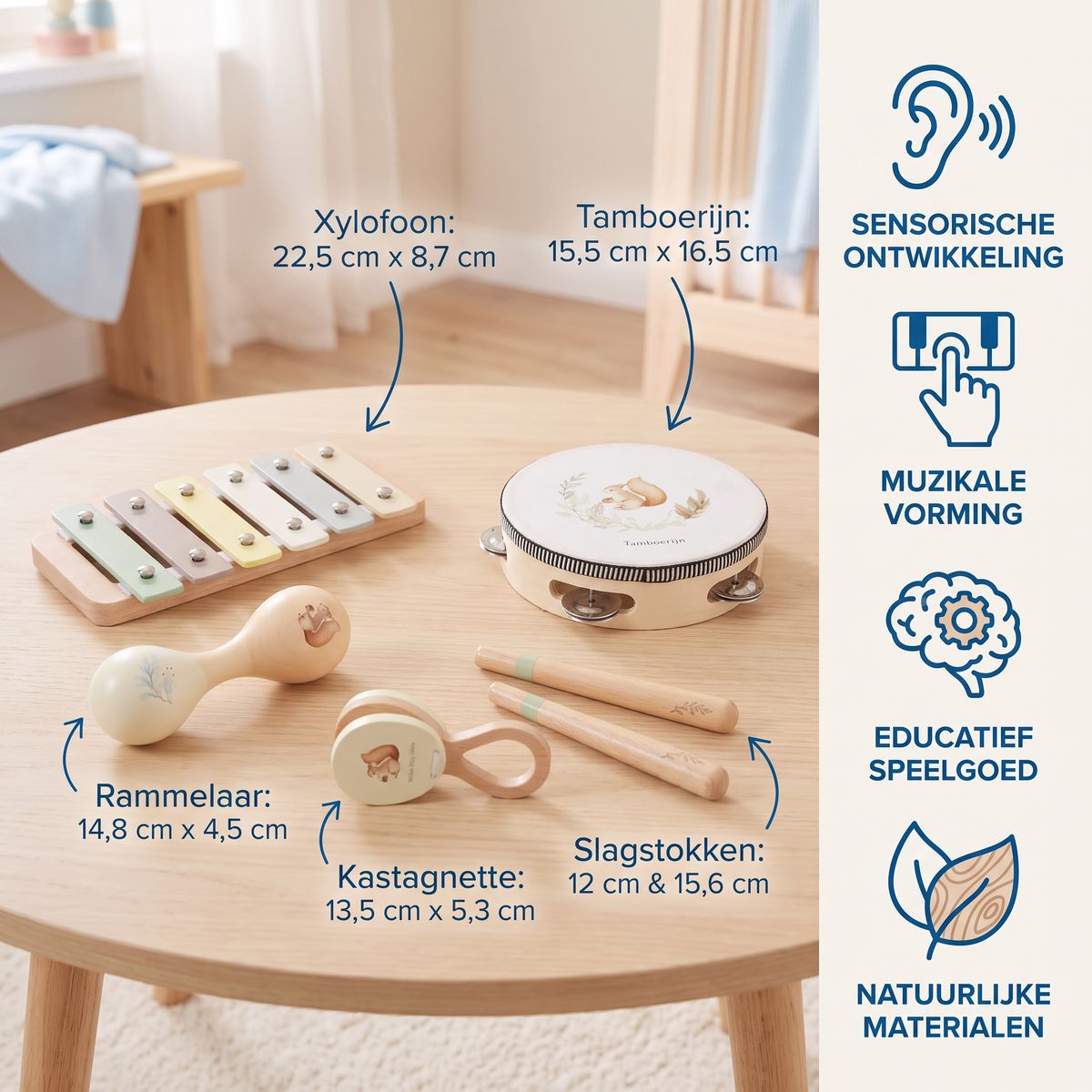 Montessori houten muziekinstrumenten set voor baby's - Sensorisch & muzikaal educatief speelgoed