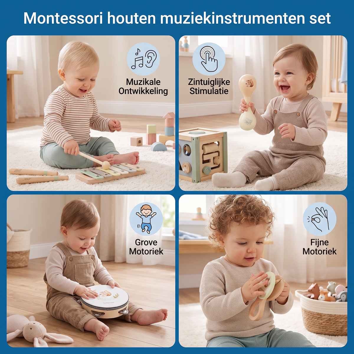 Montessori houten muziekinstrumenten set voor baby's - Sensorisch & muzikaal educatief speelgoed