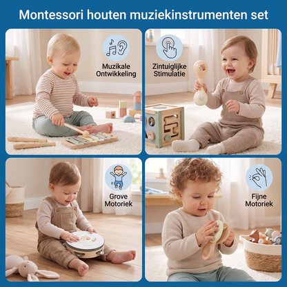 Montessori houten muziekinstrumenten set voor baby's - Sensorisch & muzikaal educatief speelgoed