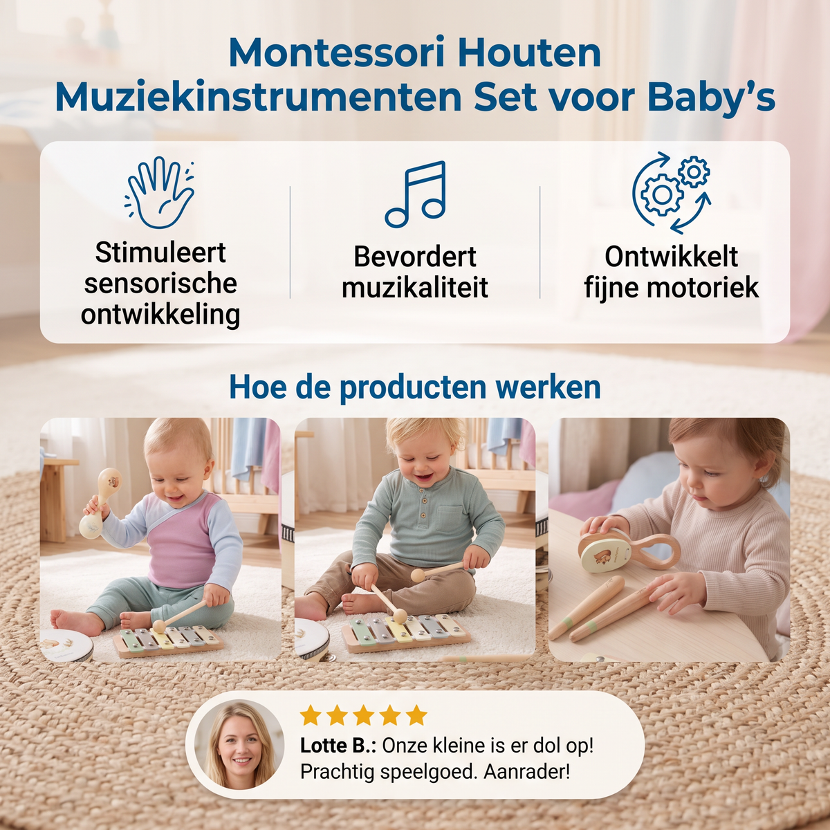 Montessori houten muziekinstrumenten set voor baby's - Sensorisch & muzikaal educatief speelgoed