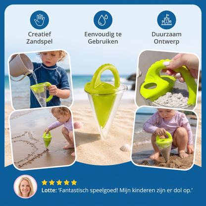 Kinderstrandzandtrechterspeelgoed om te tekenen en te gieten
