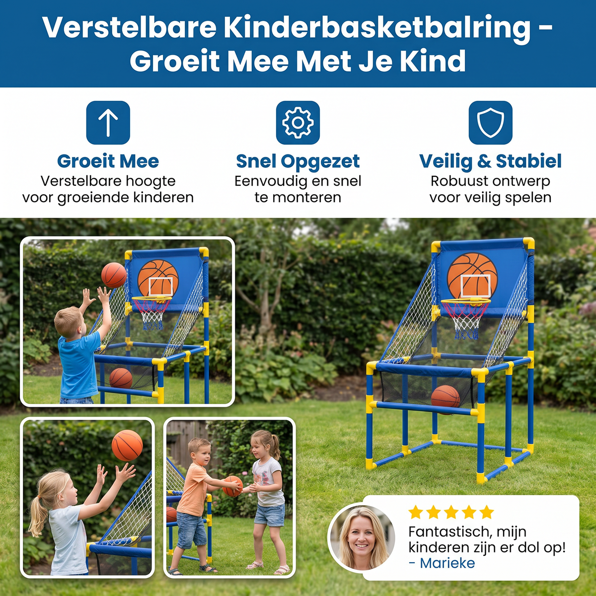 Verstelbare Kinderbasketbalring – Groeit Mee Met Je Kind