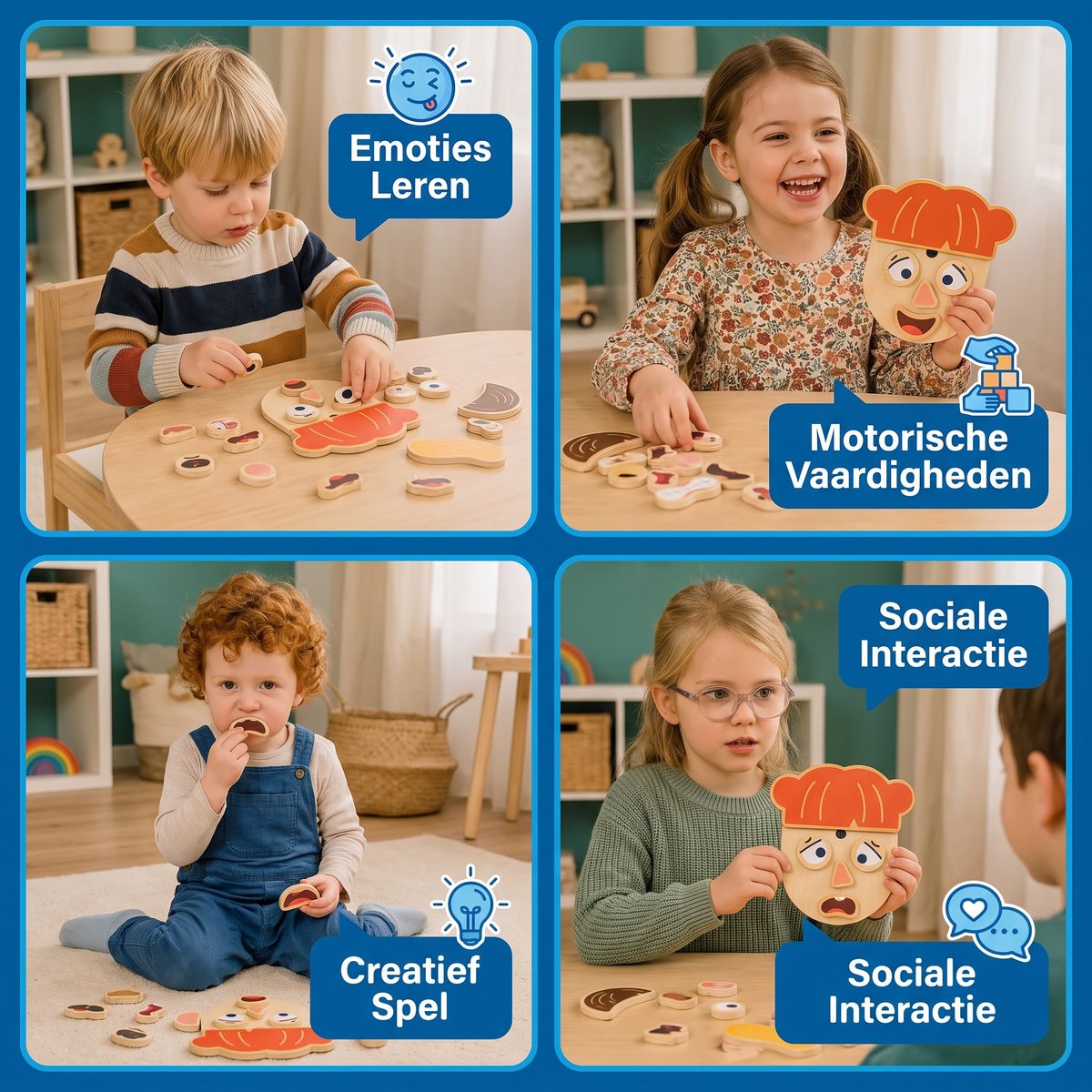 Houten Leerspeelgoed Voor Gezichtsuitdrukkingen & Emoties Voor Kinderen