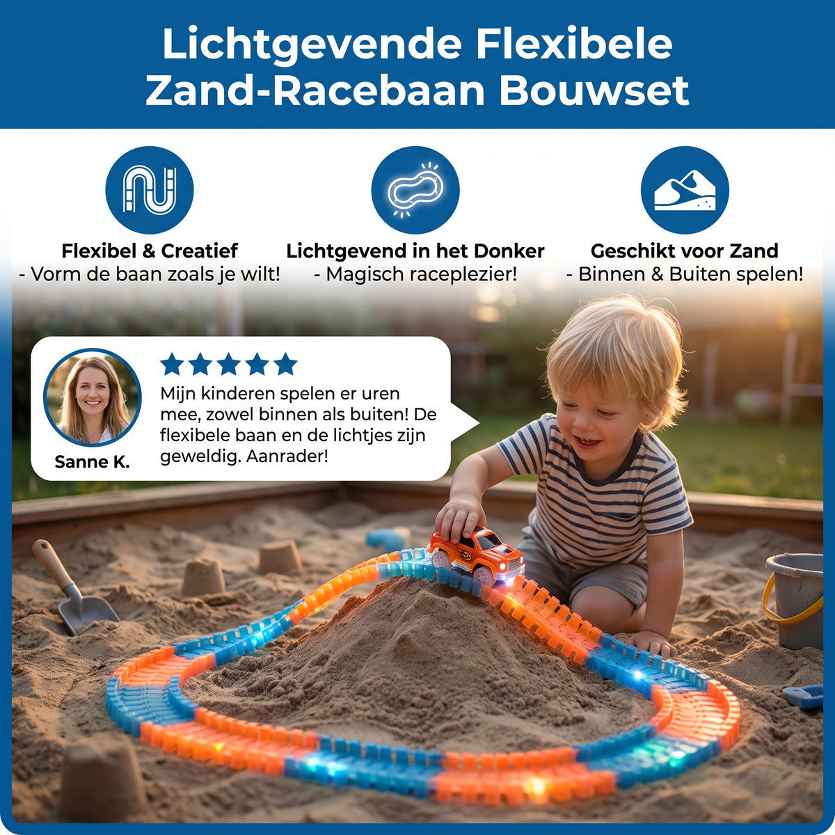 Lichtgevende Flexibele Zand-Racebaan Bouwset Voor Kinderen